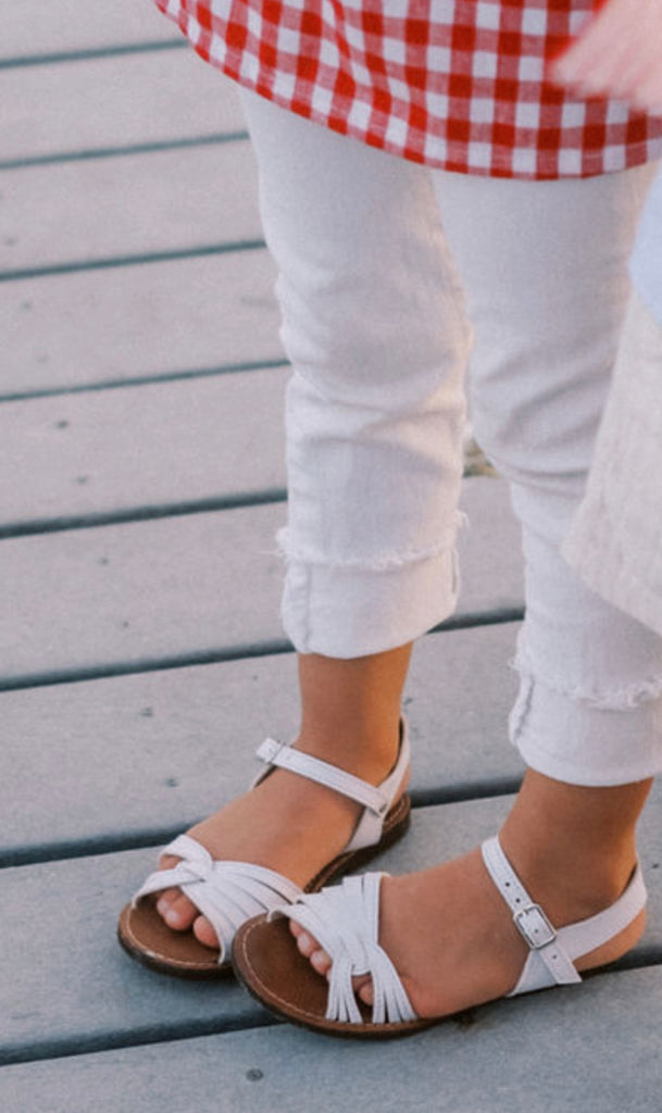 Piper Sandals  | White Leather | Rubber Soles